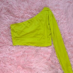 SHEIN Neon Yellow One-Shoulder Crop Top